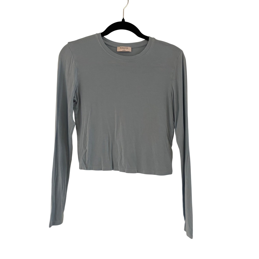 Babaton Aritzia light BlueLong Sleeve Crop Top Crew Neck 80501 Small